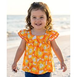 Babyhug Rayon Woven Half Sleeves Top With Floral Print - Orange
