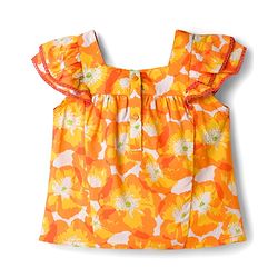 Babyhug Rayon Woven Half Sleeves Top With Floral Print - Orange