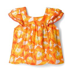 Babyhug Rayon Woven Half Sleeves Top With Floral Print - Orange