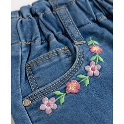 Babyhug Denim Mid Length Skirts With Floral Embroidery - Blue