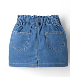 Babyhug Denim Mid Length Skirts With Floral Embroidery - Blue