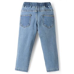 Babyhug Full Length Washed Denim Jeans With Floral Embroidery & Stretch - Blue