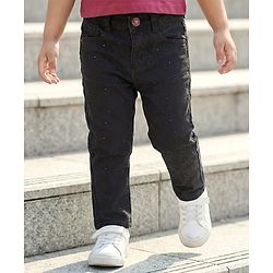 Babyhug Denim Washed  Full Length Jeans With Stretch - Black