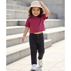 Babyhug Denim Washed  Full Length Jeans With Stretch - Black