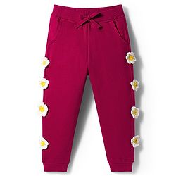 Babyhug Cotton Looper Knit Full Length Lounge Pant With Floral Applique - Maroon