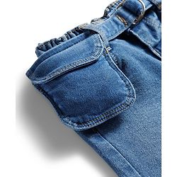 Babyhug Full Length Denim Jeans with Stretch Belt & Floral Embroidery - Blue