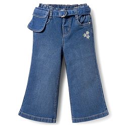 Babyhug Full Length Denim Jeans with Stretch Belt & Floral Embroidery - Blue