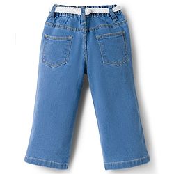 Babyhug Full Length Denim Jeans with Floral Embroidery & Belt - Blue