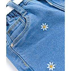 Babyhug Full Length Denim Jeans with Floral Embroidery & Belt - Blue