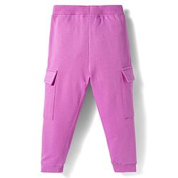 Babyhug Cotton Looper Knit Full Length Lounge Pant with Floral Applique - Pink