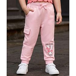 Babyhug Cotton Looper Knit Full Length Lounge Pant With Text Print - Pink