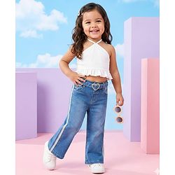 Babyhug Denim Full Length Washed Jeans With Stretch - Blue