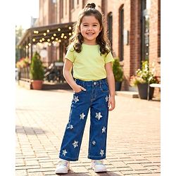 Babyhug Full Length Denim Jeans with Sequin Detailing - Blue