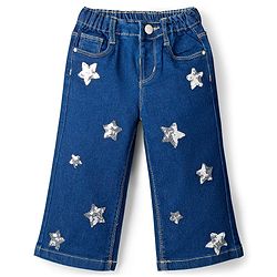 Babyhug Full Length Denim Jeans with Sequin Detailing - Blue