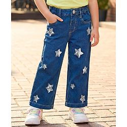 Babyhug Full Length Denim Jeans with Sequin Detailing - Blue