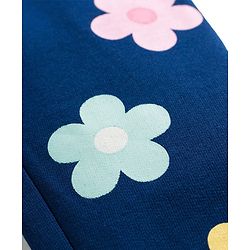 Babyhug Cotton Looper Knit Full Length Joggers Pant With Floral Print - Navy Blue