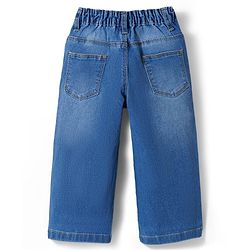 Babyhug Full Length Washed Denim Jeans With Stretch & Floral Embroidery - Blue