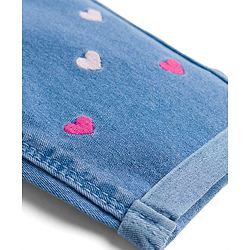 Babyhug Denim Full Length Jeans With Stretch & Hearts Embroidery - Blue