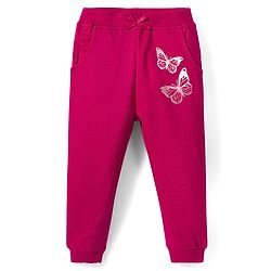 Babyhug Cotton Looper Knit Full Length Lounge Pant with Butterfly Print - Maroon