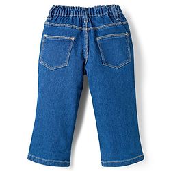 Babyhug Full Length Denim Jeans with Floral Embroidery - Blue