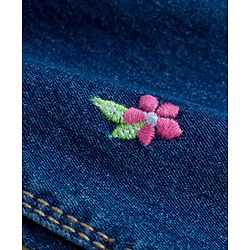 Babyhug Full Length Denim Jeans with Floral Embroidery - Blue