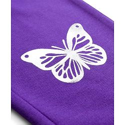 Babyhug Cotton Looper Knit Full Length Lounge Pant with Butterfly Print - Purple