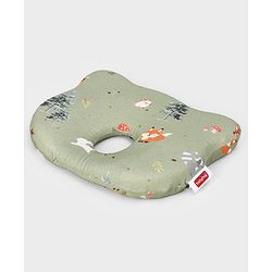 Babyhug Premium Bear Shape Memory Foam Pillow Woodland Print - Green| Infant Head Shaping Cushion| Firm & Supportive Design| Soft Breathable Fabric| Prevents Flat Head| Washable & Travel Friendly