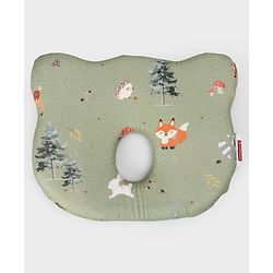 Babyhug Premium Bear Shape Memory Foam Pillow Woodland Print - Green| Infant Head Shaping Cushion| Firm & Supportive Design| Soft Breathable Fabric| Prevents Flat Head| Washable & Travel Friendly