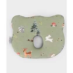 Babyhug Premium Bear Shape Memory Foam Pillow Woodland Print - Green| Infant Head Shaping Cushion| Firm & Supportive Design| Soft Breathable Fabric| Prevents Flat Head| Washable & Travel Friendly