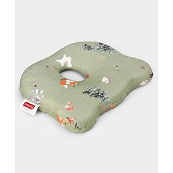 Babyhug Premium Bear Shape Memory Foam Pillow Woodland Print - Green| Infant Head Shaping Cushion| Firm & Supportive Design| Soft Breathable Fabric| Prevents Flat Head| Washable & Travel Friendly
