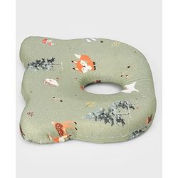 Babyhug Premium Bear Shape Memory Foam Pillow Woodland Print - Green| Infant Head Shaping Cushion| Firm & Supportive Design| Soft Breathable Fabric| Prevents Flat Head| Washable & Travel Friendly