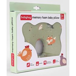 Babyhug Premium Bear Shape Memory Foam Pillow Woodland Print - Green| Infant Head Shaping Cushion| Firm & Supportive Design| Soft Breathable Fabric| Prevents Flat Head| Washable & Travel Friendly