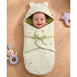 Babyhug Premium 100% Cotton Bear Shaped Carry Nest Cum Sleeping Bag for Babies - Beige - Woodland Theme| Soft Cotton| Snug Wrap Design| Easy-Access| 04 Months Babies| Newborn Essential
