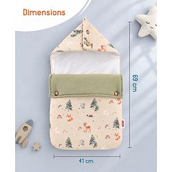 Babyhug Premium 100% Cotton Muslin Sleeping Bag - Woodland Print - Beige| Breathable Baby Sleep Sack| Hooded Swaddle Wrap| Easy Button Closure| Soft Lightweight| New Born Essential