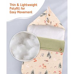 Babyhug Premium 100% Cotton Muslin Sleeping Bag - Woodland Print - Beige| Breathable Baby Sleep Sack| Hooded Swaddle Wrap| Easy Button Closure| Soft Lightweight| New Born Essential