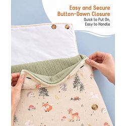 Babyhug Premium 100% Cotton Muslin Sleeping Bag - Woodland Print - Beige| Breathable Baby Sleep Sack| Hooded Swaddle Wrap| Easy Button Closure| Soft Lightweight| New Born Essential
