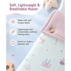 Babyhug Premium 100% Cotton Muslin Sleeping Bag - Woodland Print - Beige| Breathable Baby Sleep Sack| Hooded Swaddle Wrap| Easy Button Closure| Soft Lightweight| New Born Essential