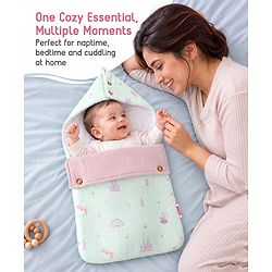 Babyhug Premium 100% Cotton Muslin Sleeping Bag - Woodland Print - Beige| Breathable Baby Sleep Sack| Hooded Swaddle Wrap| Easy Button Closure| Soft Lightweight| New Born Essential