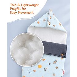 Babyhug Premium 100% Cotton Muslin Sleeping Bag - Woodland Print - Beige| Breathable Baby Sleep Sack| Hooded Swaddle Wrap| Easy Button Closure| Soft Lightweight| New Born Essential