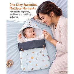 Babyhug Premium 100% Cotton Muslin Sleeping Bag - Woodland Print - Beige| Breathable Baby Sleep Sack| Hooded Swaddle Wrap| Easy Button Closure| Soft Lightweight| New Born Essential