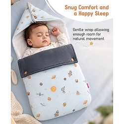 Babyhug Premium 100% Cotton Muslin Sleeping Bag - Woodland Print - Beige| Breathable Baby Sleep Sack| Hooded Swaddle Wrap| Easy Button Closure| Soft Lightweight| New Born Essential