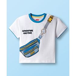 Babyhug Cotton Knit Half Sleeves T-Shirt With Text Embriodery - White