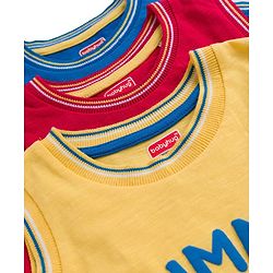 Babyhug Cotton Knit Sleeveless Tank T-Shirt with Text Print Pack of 3 - Red Yellow & Blue