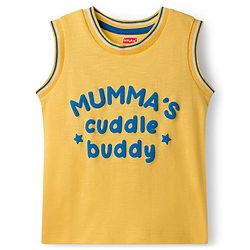 Babyhug Cotton Knit Sleeveless Tank T-Shirt with Text Print Pack of 3 - Red Yellow & Blue