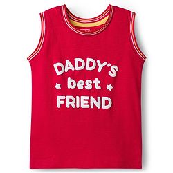 Babyhug Cotton Knit Sleeveless Tank T-Shirt with Text Print Pack of 3 - Red Yellow & Blue
