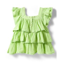 Babyhug Rayon Woven Half Sleeves Crinkle Crepe Top  With Floral Embriodery - Green