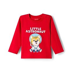Babyhug Cotton Knit Full Sleeves T-Shirt & Pyjama Night Suit With Tiger Astronaut Print - Red & Blue