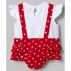 Babyhug 100% Cotton Knit Frill Sleeves Onesie with Headband Heart Print & Bow Applique - Red & White