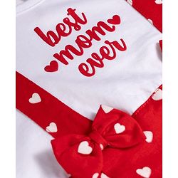 Babyhug 100% Cotton Knit Frill Sleeves Onesie with Headband Heart Print & Bow Applique - Red & White