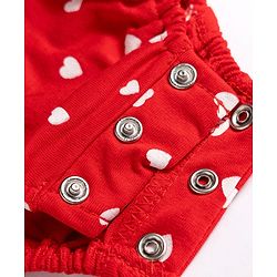 Babyhug 100% Cotton Knit Frill Sleeves Onesie with Headband Heart Print & Bow Applique - Red & White